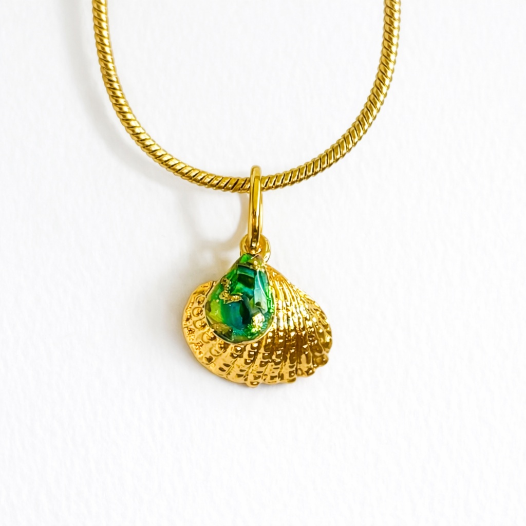 Golden Shellflake Necklace Handmade Shell Charm with 24k Gold Plating