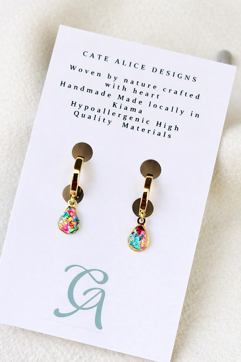 Rainbow Reef Gold Teardrop Huggie