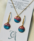 Handmade Sunset Gold Necklace & Earrings Set – 24K Gold Plated Stainless Steel with Real Shell Flake