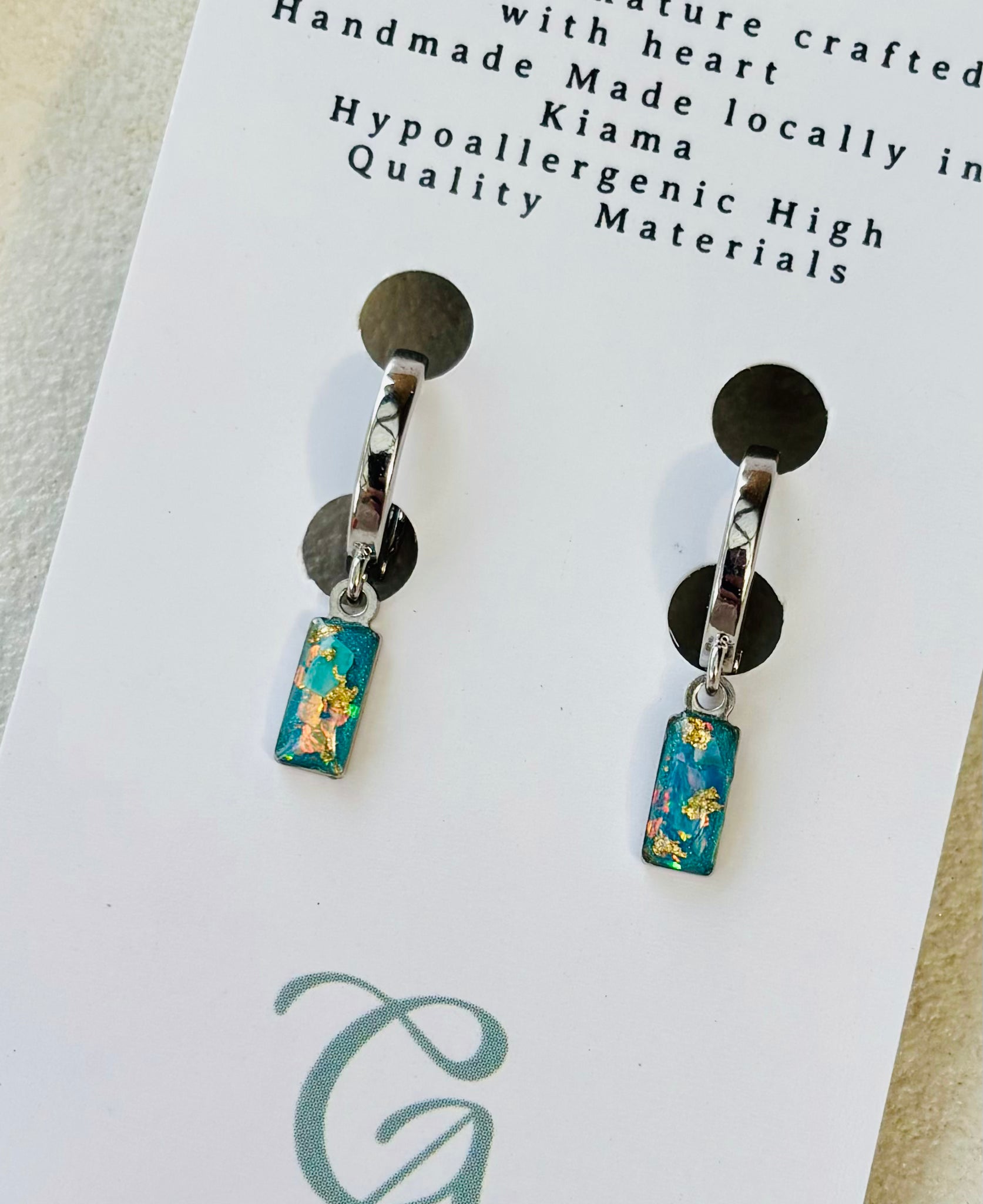 Isla Blue Rectangle Huggie