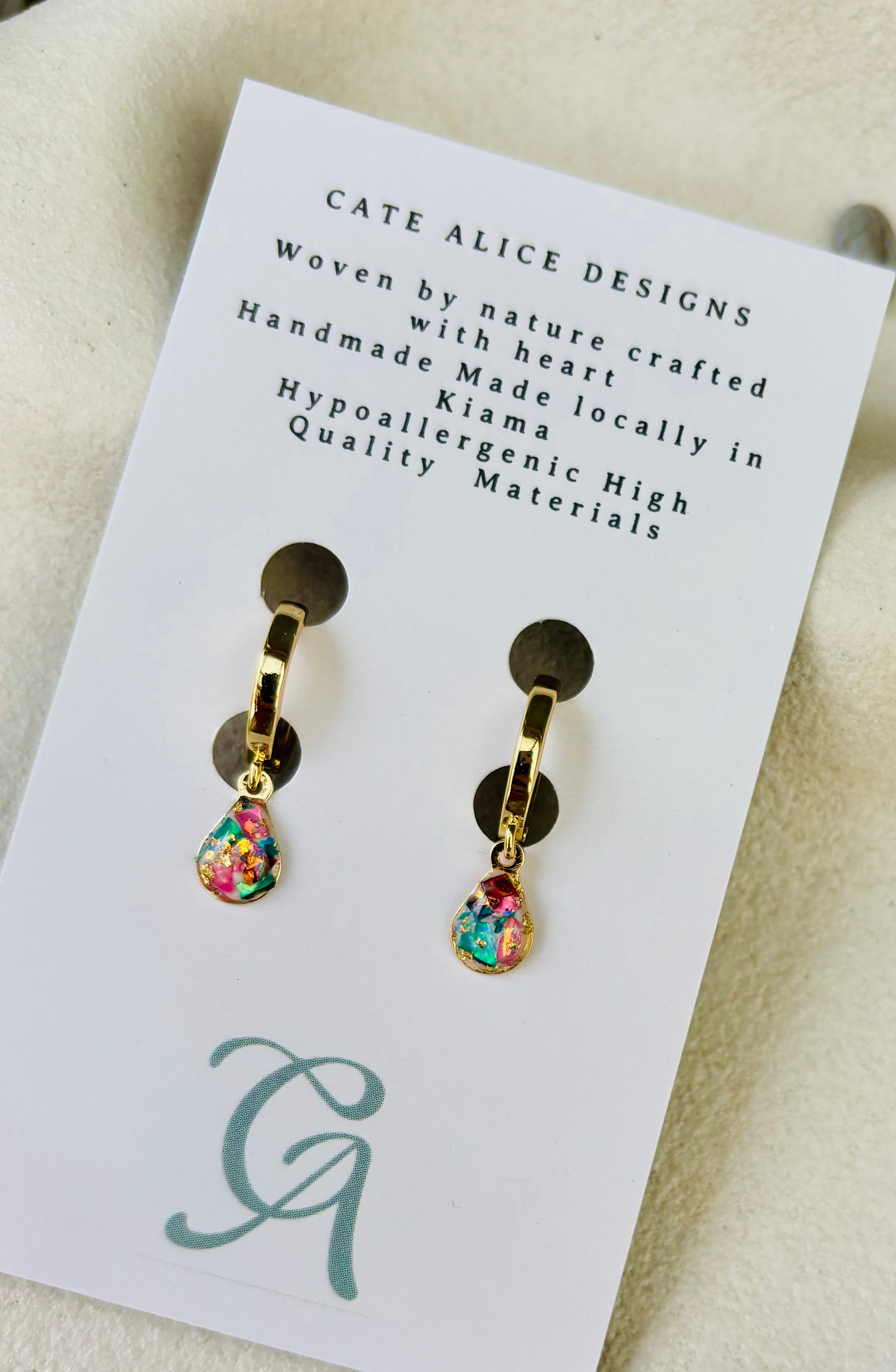 Rainbow Reef Gold Teardrop Huggie